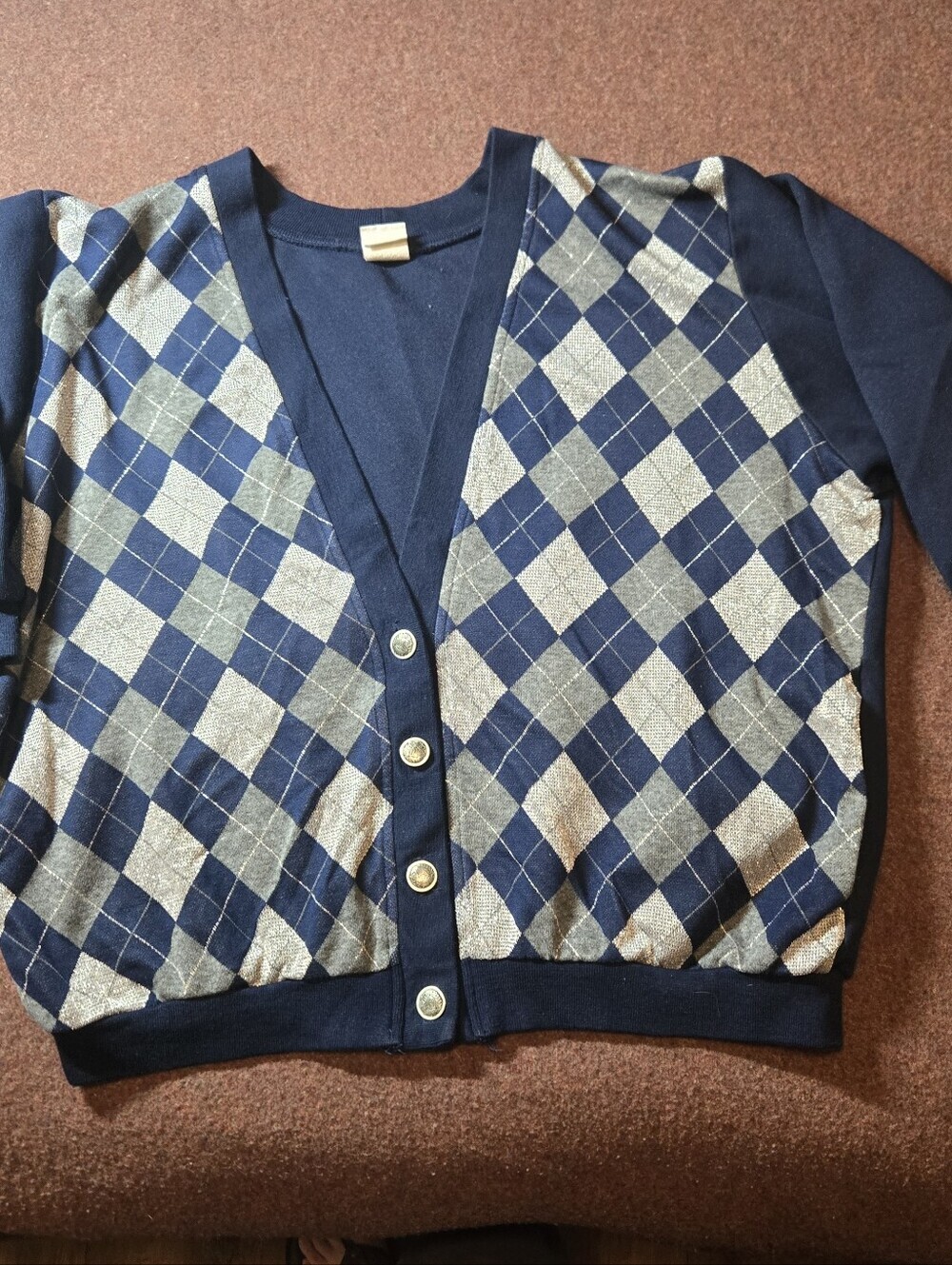 Vintage Graff Californiawear Size XL Argyle Sweater 90s Silver Gray Blue